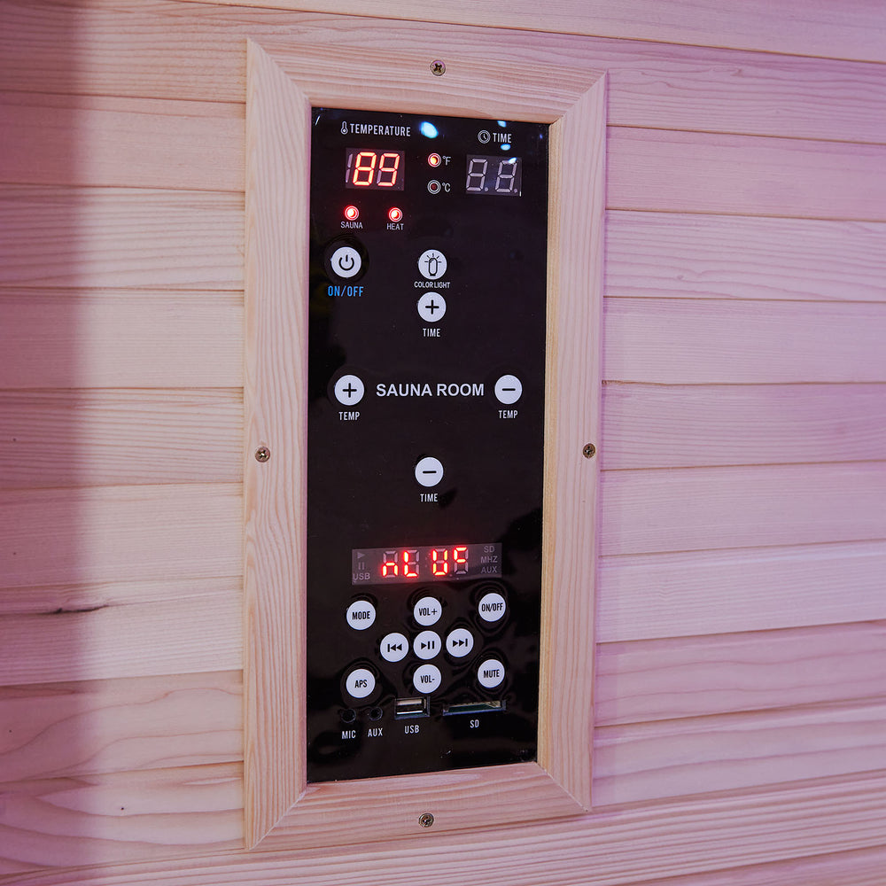 Control panel of the Outexer infrared sauna HK2 Control panel of the Outexer infrared sauna HK2