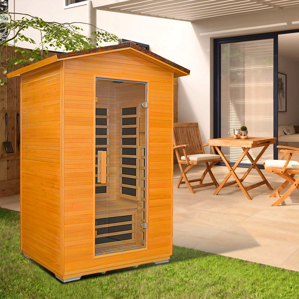 An Outexer HY2 infrared sauna in the yard An Outexer HY2 infrared sauna in the yard