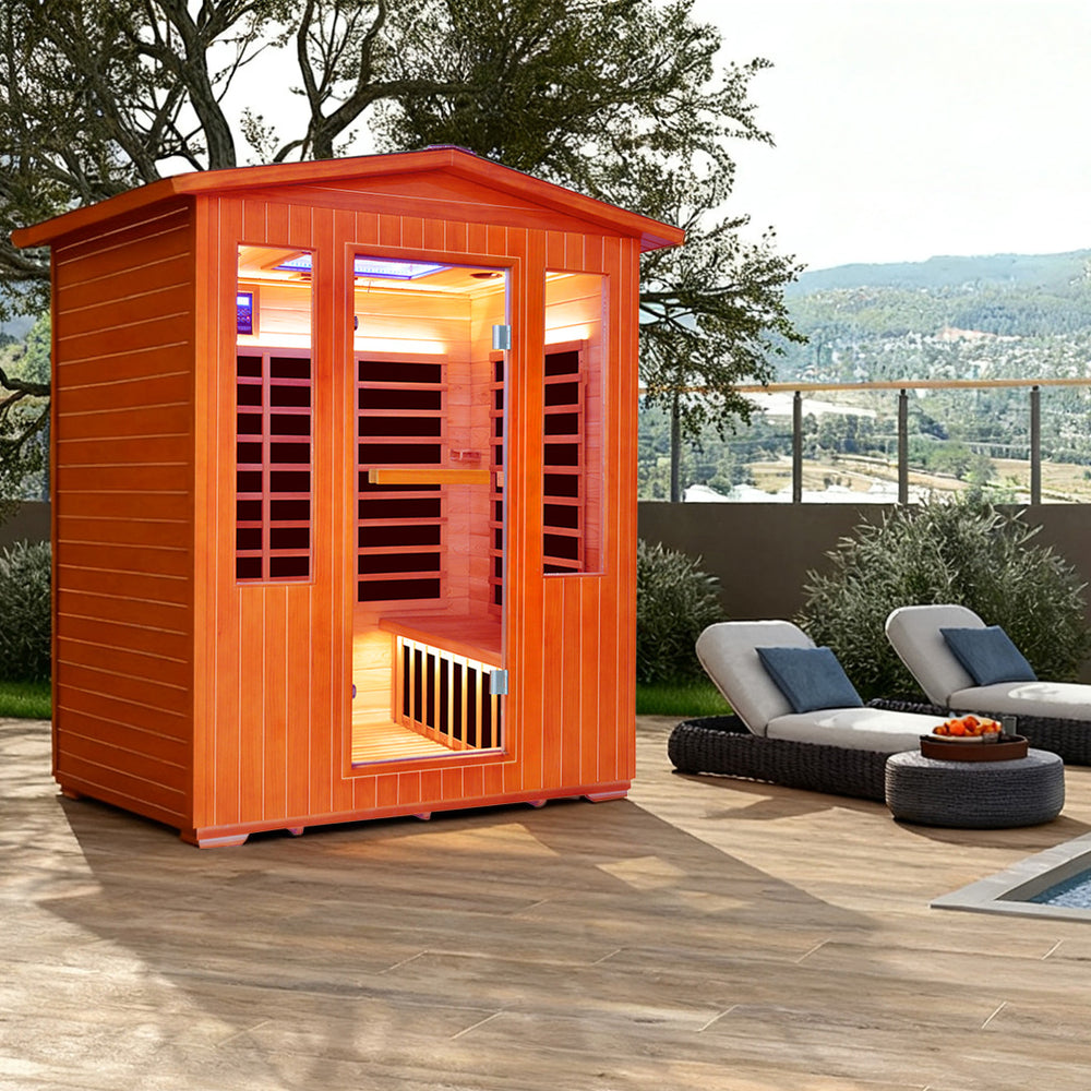 Outexer Sauna HY7 next to the pool in the yard Outexer Sauna HY7 next to the pool in the yard