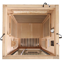 Top view of the interior of the hemlock 1-person sauna Top view of the interior of the hemlock 1-person sauna