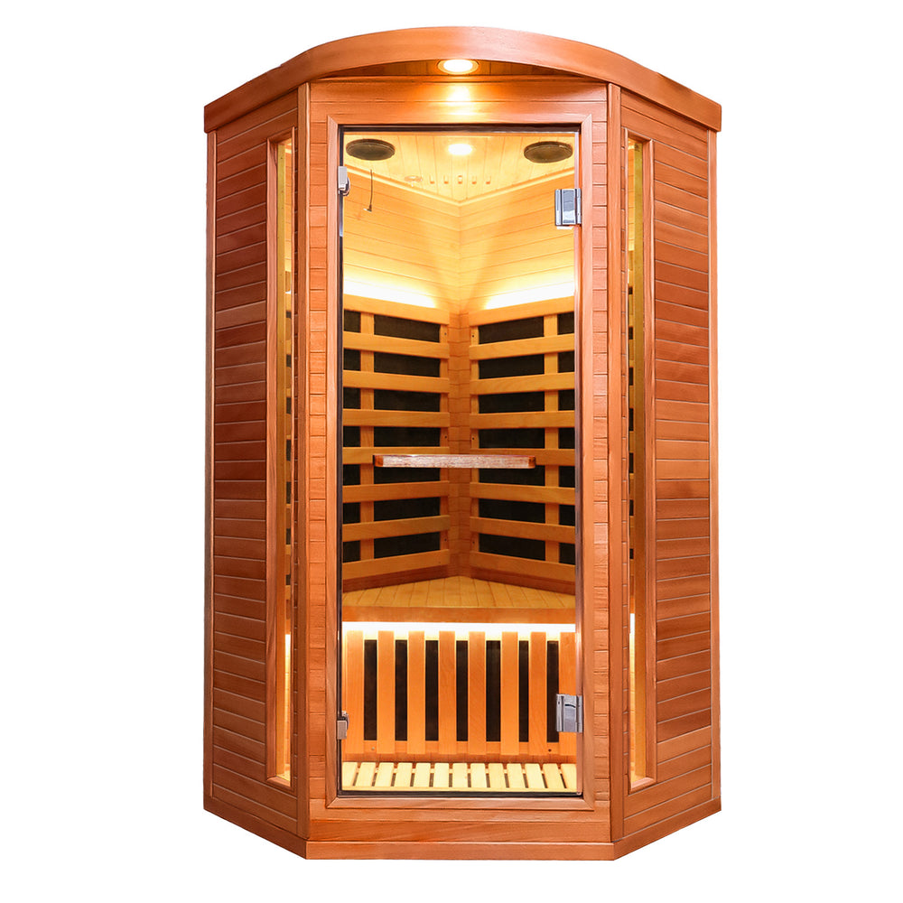 Outexer HF2 Corner Infrared Sauna | 1-Person Indoor Sauna Outexer HF2 Corner Infrared Sauna | 1-Person Indoor Sauna