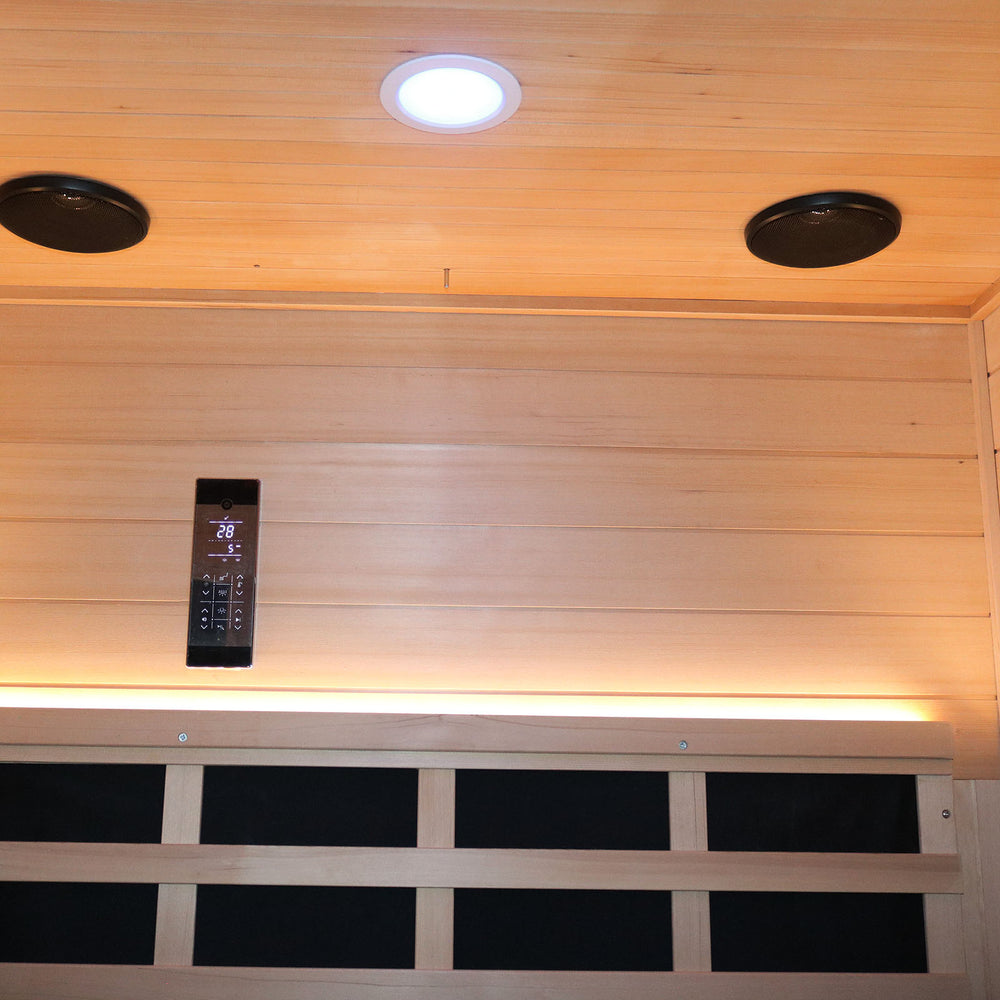 Outexer T59C3 2 person outdoor sauna interior with two speakers Outexer T59C3 2 person outdoor sauna interior with two speakers