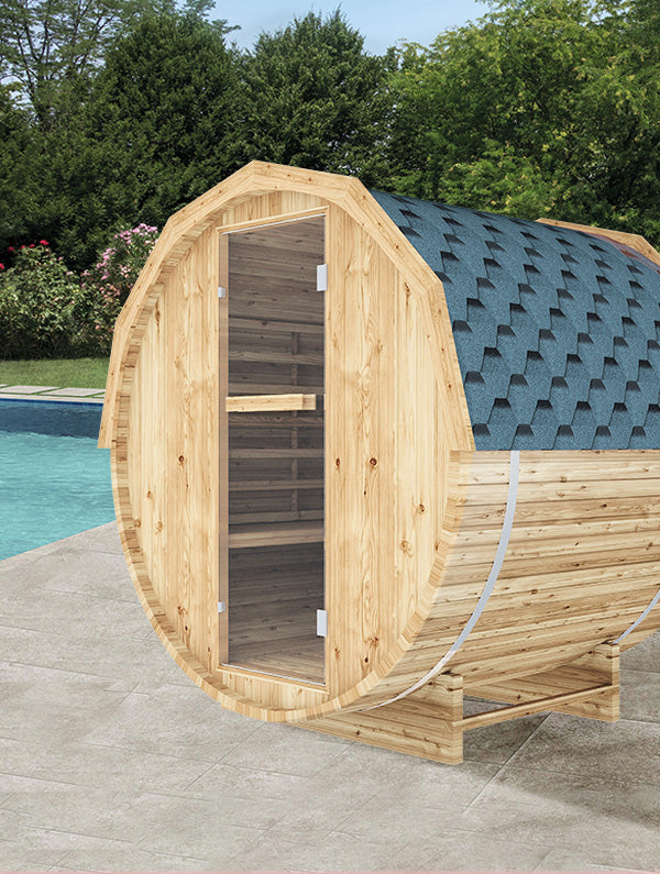 wooden traditional barrel sauna
