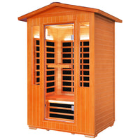 Outexer sauna HY6 with interior lights on a white background Outexer sauna HY6 with interior lights on a white background