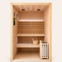 Outexer Vista 47 traditional sauna interior with two-level wood benches. Outexer Vista 47 traditional sauna interior with two-level wood benches.