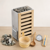 Traditional sauna heater, stones, wooden guard, and accessories for the Outexer Vista 47. Traditional sauna heater, stones, wooden guard, and accessories for the Outexer Vista 47.