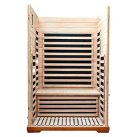 Outexer infrared sauna HM3 with slatted design on a white background Outexer infrared sauna HM3 with slatted design on a white background