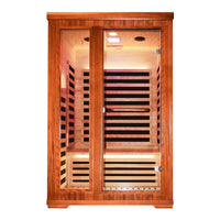 Wooden infrared sauna HM3 with glass doors on a white background Wooden infrared sauna HM3 with glass doors on a white background