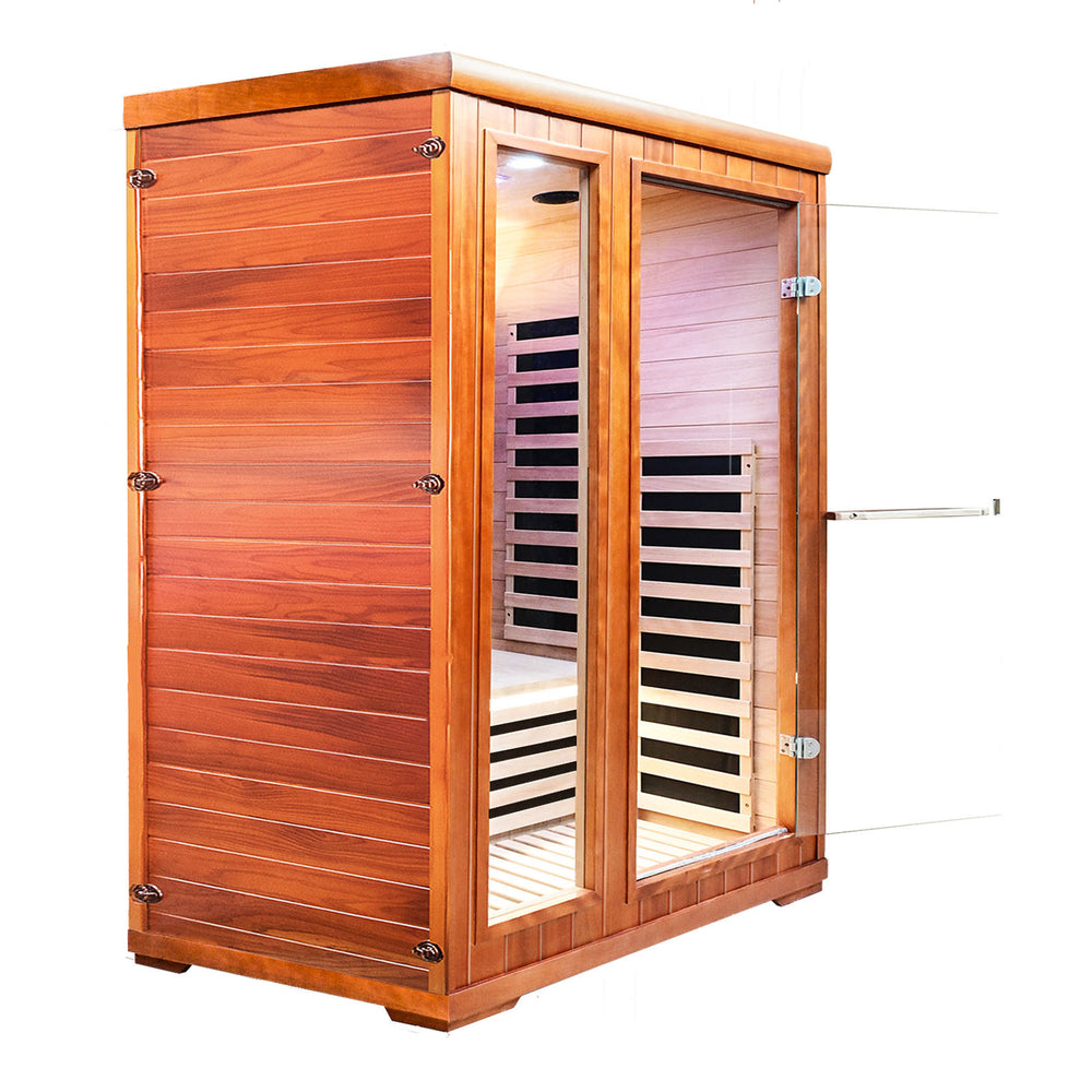 Outexer infrared sauna HM3 with glass door on a white background Outexer infrared sauna HM3 with glass door on a white background