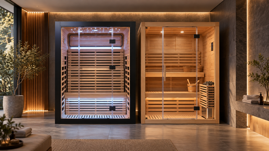 Outexer HK2 infrared sauna and HF8 traditional sauna in a modern home wellness space