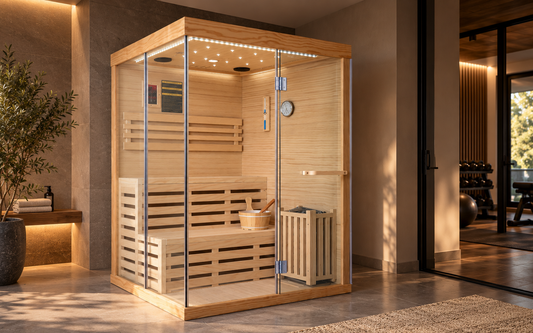 Outexer HF9 traditional sauna in a modern indoor wellness space