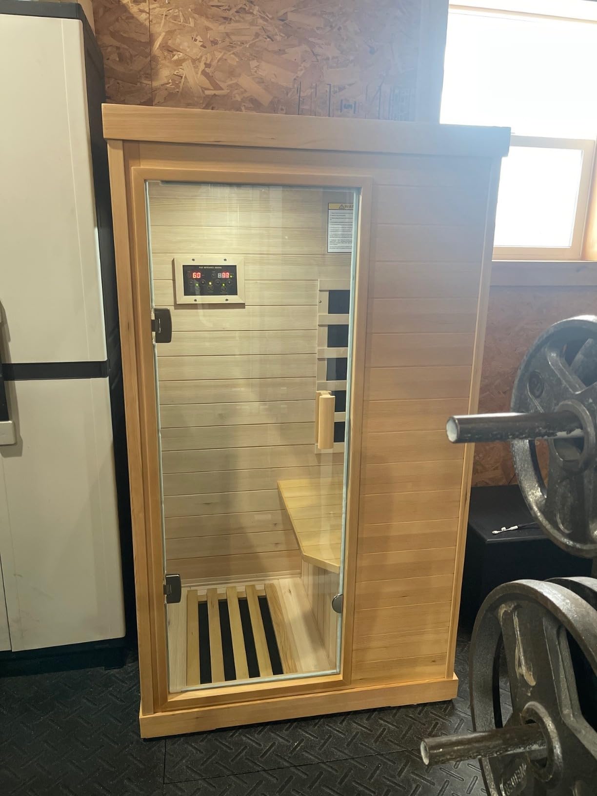 Outexer T-50C Far Infrared Sauna Home Sauna Spa Room Canadian Hemlock Wood 800W Indoor Saunas 110V with Control Panel and Tempered Glass Door, Room: 35.2 * 27.6 * 61.6Inch