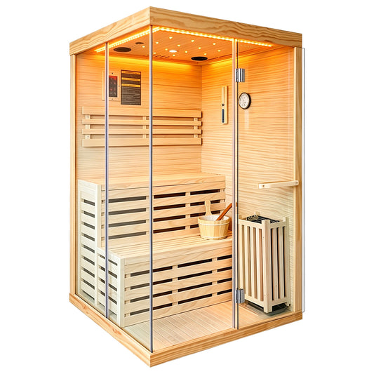 Outexer HF9 2-Person Glass Corner Indoor Traditional Sauna