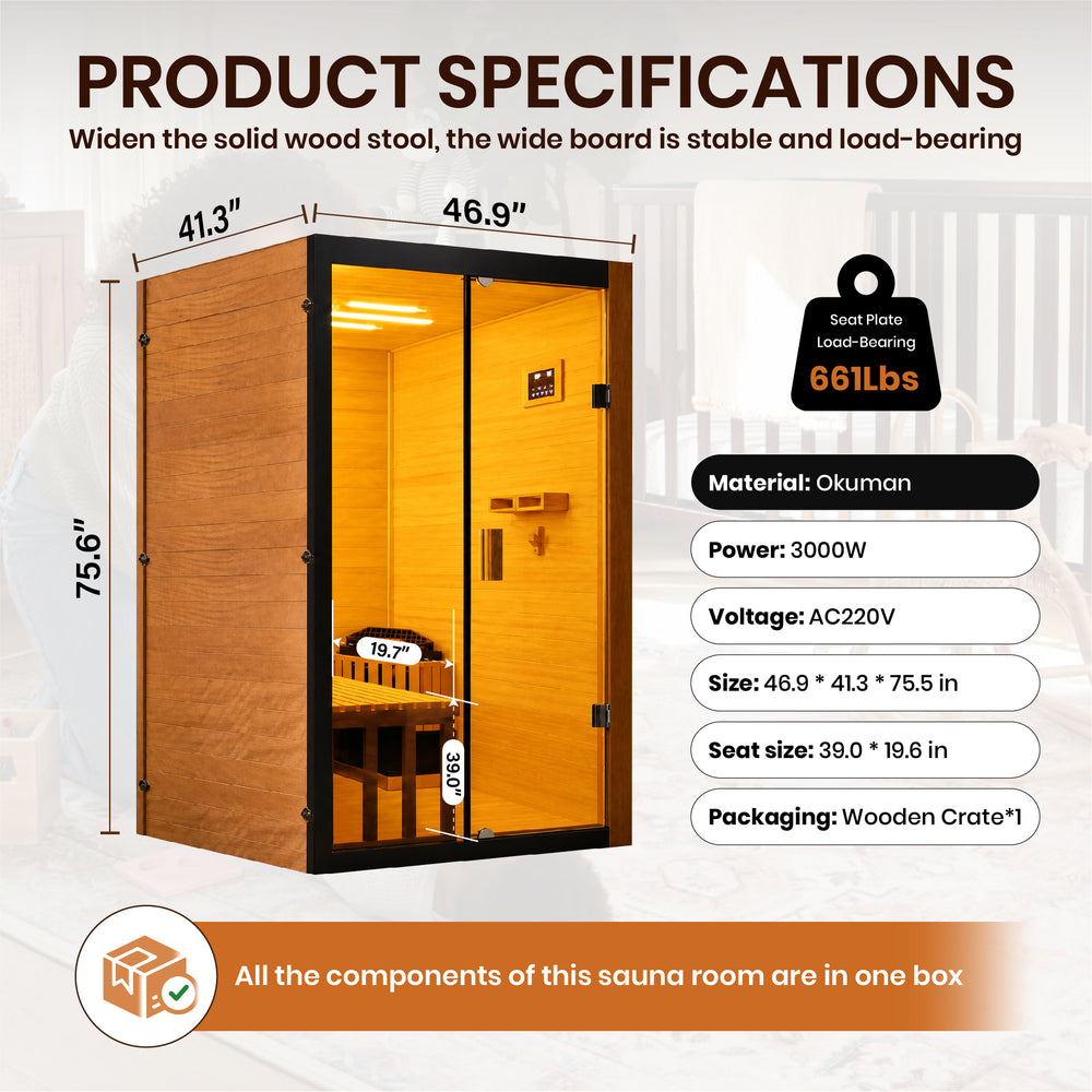 Outexer T-52S Indoor 2-Person Traditional Sauna | 3kW Heater & Sauna Stones