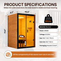 Outexer T-52S Indoor 2-Person Traditional Sauna | 3kW Heater & Sauna Stones