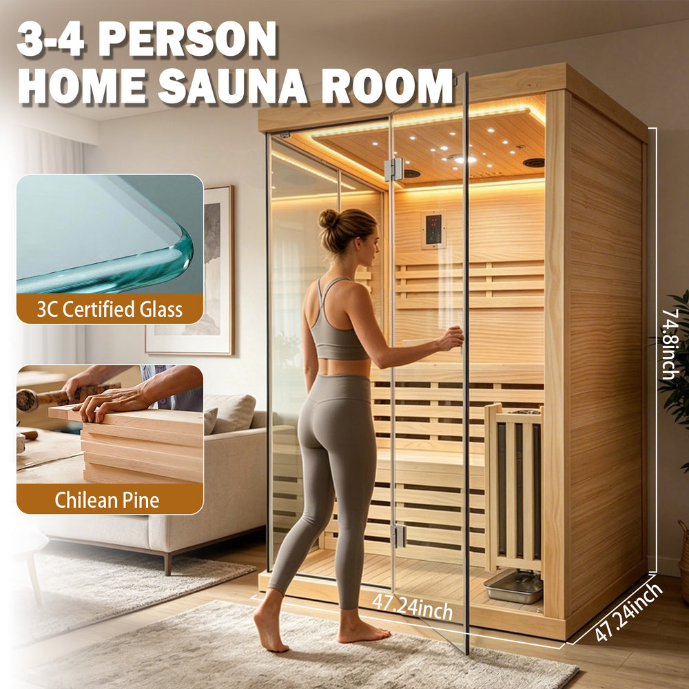 Outexer HF9 2-Person Glass Corner Indoor Traditional Sauna