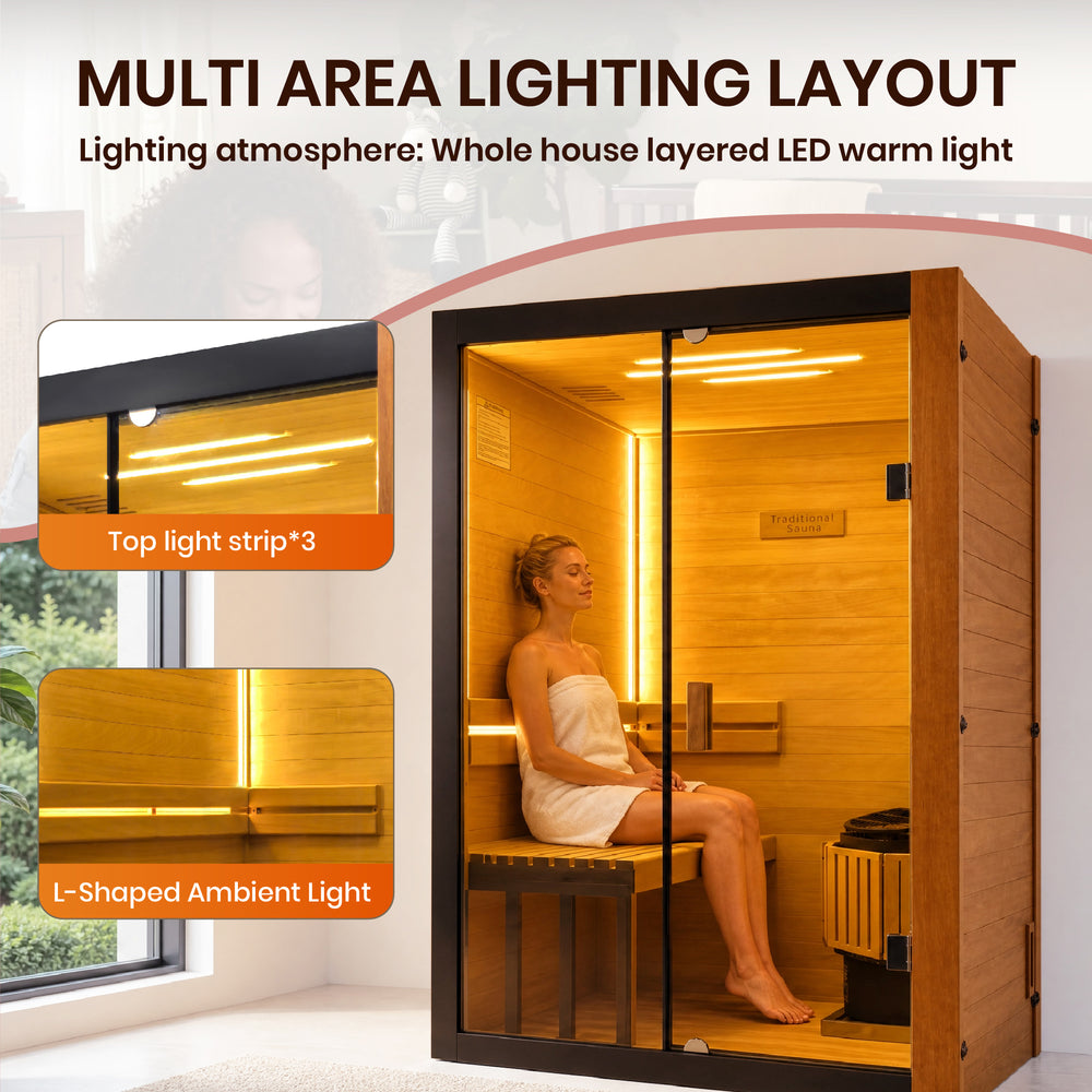 Outexer T-52S Indoor 2-Person Traditional Sauna | 3kW Heater & Sauna Stones