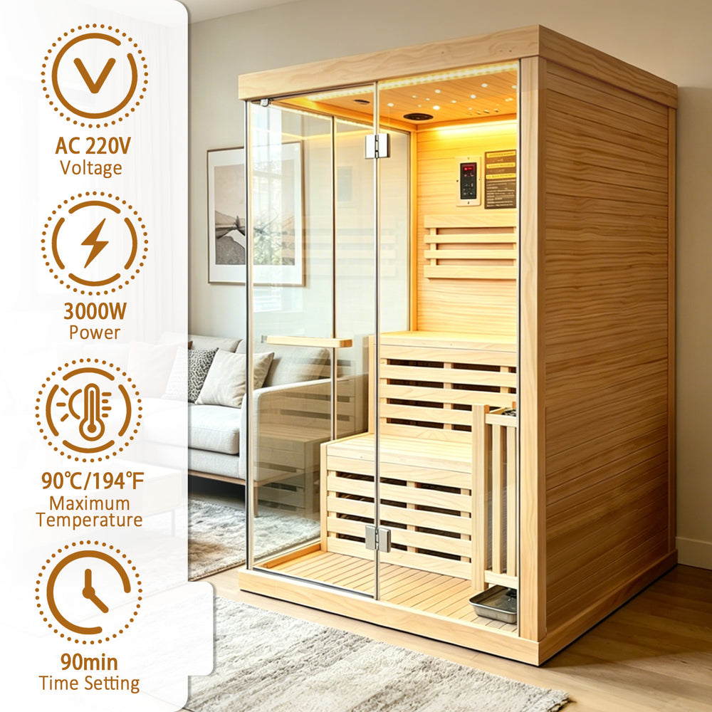 Outexer HF9 2-Person Glass Corner Indoor Traditional Sauna