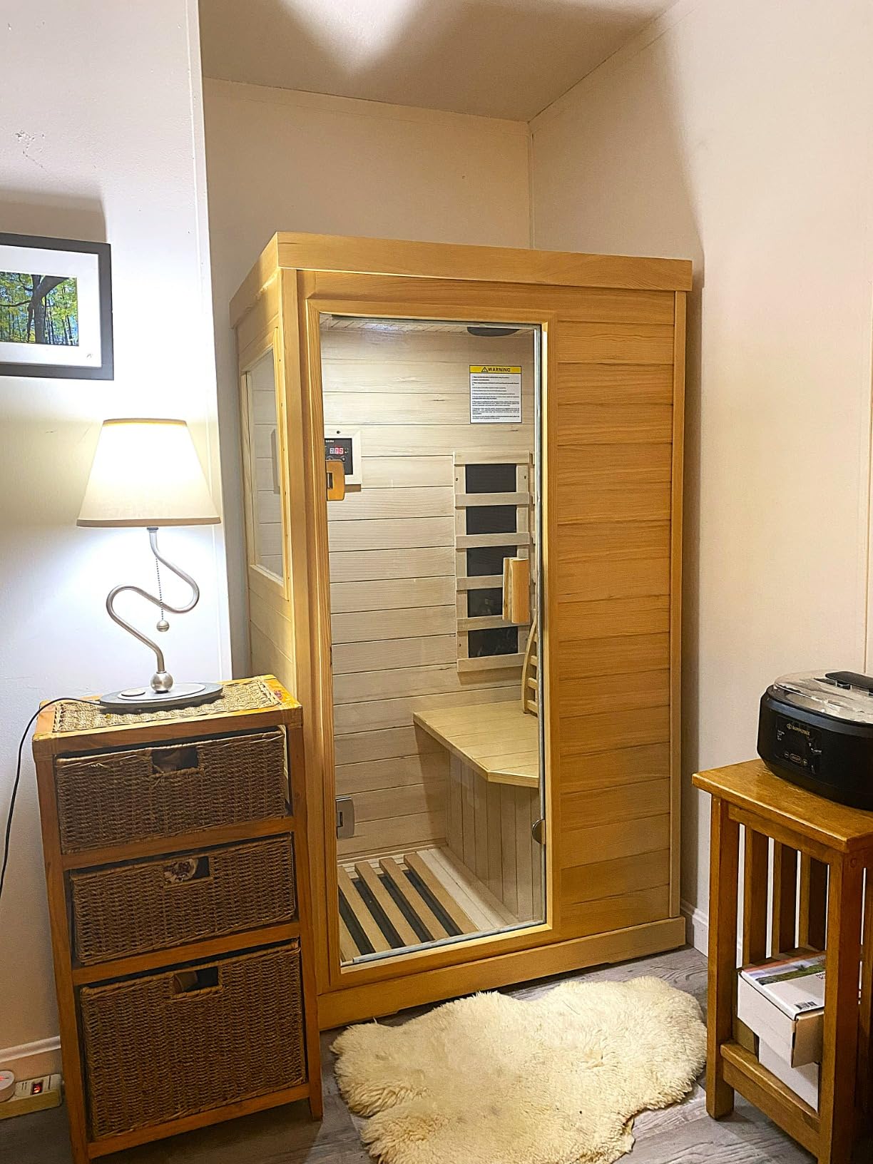 Outexer T-50C Far Infrared Sauna Home Sauna Spa Room Canadian Hemlock Wood 800W Indoor Saunas 110V with Control Panel and Tempered Glass Door, Room: 35.2 * 27.6 * 61.6Inch