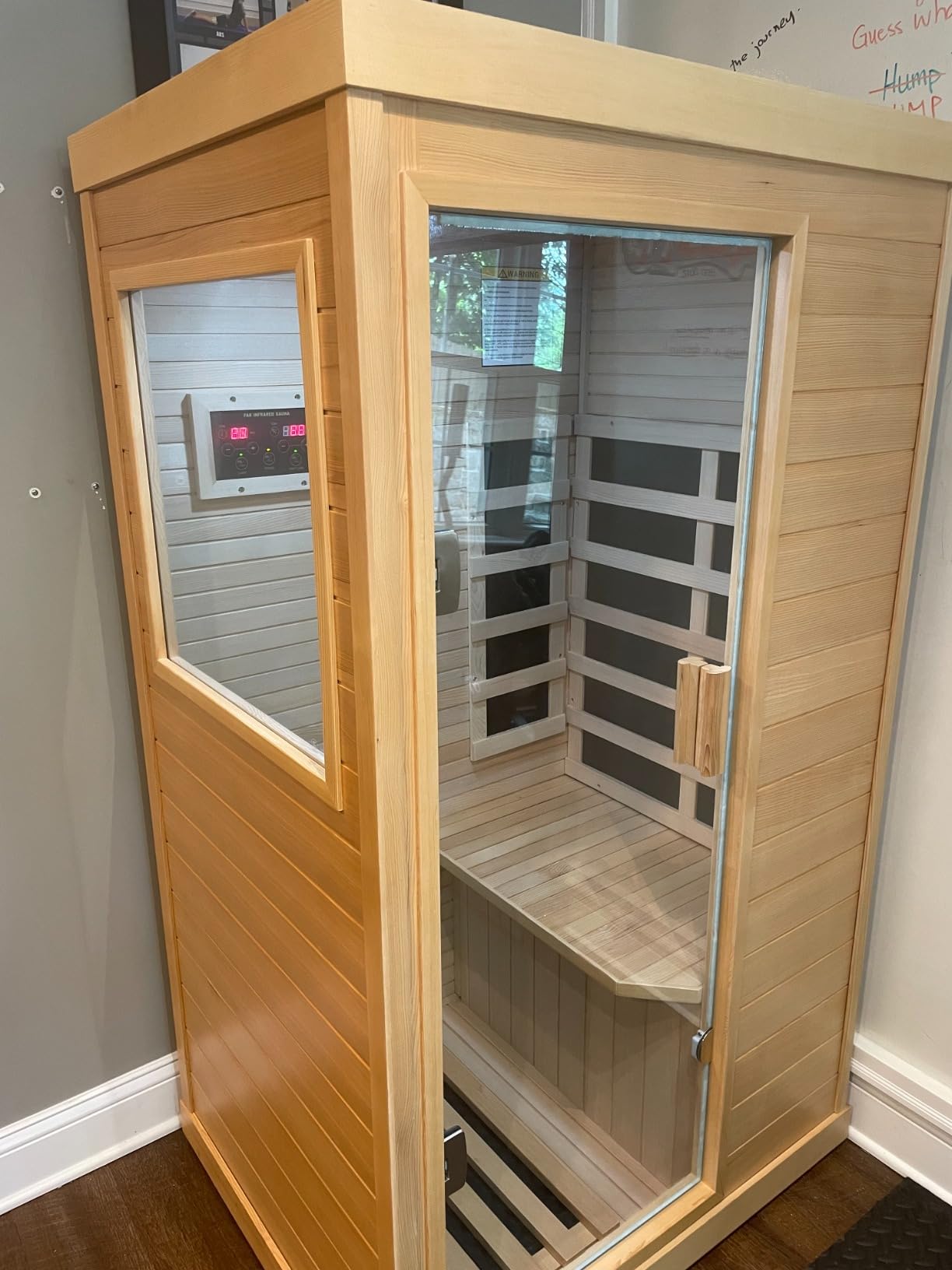 Outexer T-50C Far Infrared Sauna Home Sauna Spa Room Canadian Hemlock Wood 800W Indoor Saunas 110V with Control Panel and Tempered Glass Door, Room: 35.2 * 27.6 * 61.6Inch