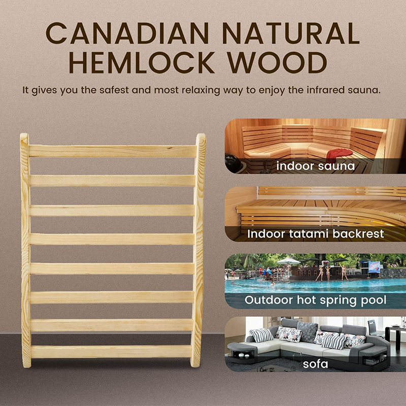 Outexer Canadian Hemlock Sauna Backrest - Slip-Resistant, Non-Toxic, Comfortable S-Shape Design - Sauna Chair with Back, Sauna Accessories for Any Infrared Sauna