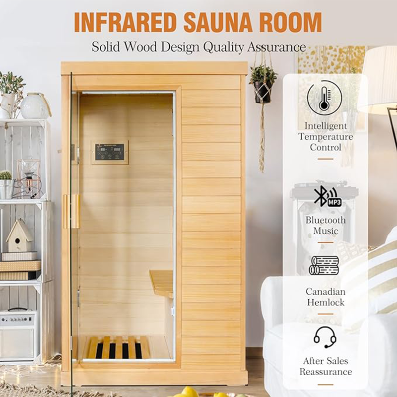 Outexer T-50C Far Infrared Sauna Home Sauna Spa Room Canadian Hemlock Wood 800W Indoor Saunas 110V with Control Panel and Tempered Glass Door, Room: 35.2 * 27.6 * 61.6Inch