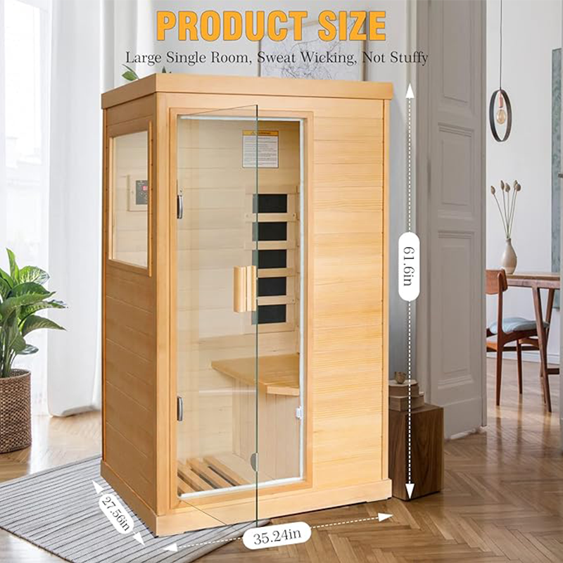 Outexer T-50C Far Infrared Sauna Home Sauna Spa Room Canadian Hemlock Wood 800W Indoor Saunas 110V with Control Panel and Tempered Glass Door, Room: 35.2 * 27.6 * 61.6Inch