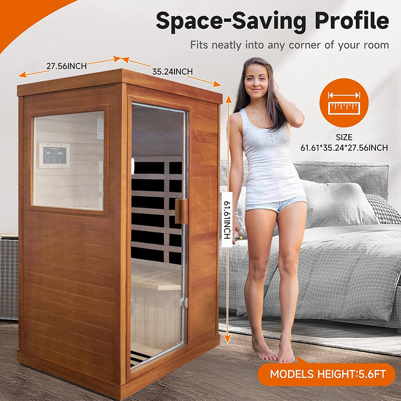 Outexer T-50C3 Far Infrared Sauna Home Sauna Spa Room Low-EMF Wood 800W Indoor Saunas with Control Panel and Tempered Glass Door, Room:35.2 * 27.6 * 61.6Inch