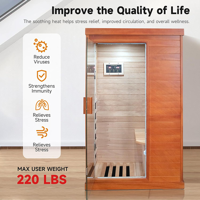 Outexer T-50C3 Far Infrared Sauna Home Sauna Spa Room Low-EMF Wood 800W Indoor Saunas with Control Panel and Tempered Glass Door, Room:35.2 * 27.6 * 61.6Inch