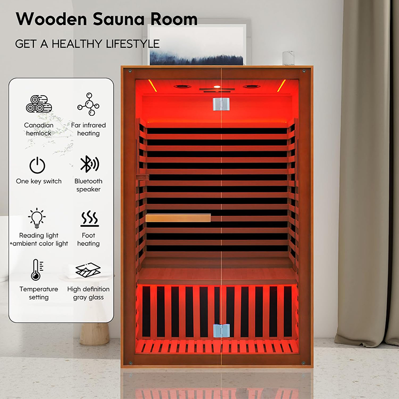 Outexer HY5 Far Infrared Sauna Home Sauna Spa Room for 2 Person Low-EMF Canadian Hemlock Wood 1950W Indoor Saunas with Oxygen Bar 47.2 * 35.4 * 74.8Inch，In production, shipping on April 10