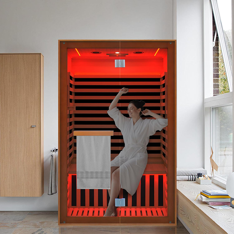 Outexer HY5 Far Infrared Sauna Home Sauna Spa Room for 2 Person Low-EMF Canadian Hemlock Wood 1950W Indoor Saunas with Oxygen Bar 47.2 * 35.4 * 74.8Inch，In production, shipping on April 10