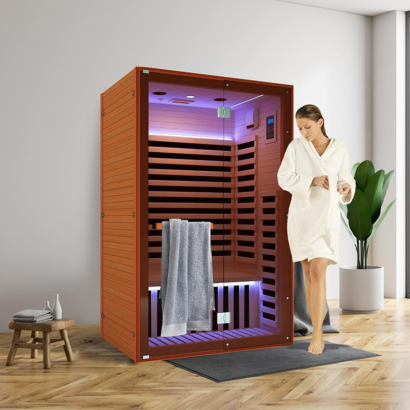 Outexer HY5 Far Infrared Sauna Home Sauna Spa Room for 2 Person Low-EMF Canadian Hemlock Wood 1950W Indoor Saunas with Oxygen Bar 47.2 * 35.4 * 74.8Inch，In production, shipping on April 10