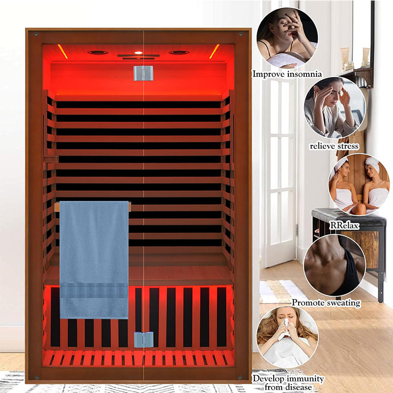 Outexer HY5 Far Infrared Sauna Home Sauna Spa Room for 2 Person Low-EMF Canadian Hemlock Wood 1950W Indoor Saunas with Oxygen Bar 47.2 * 35.4 * 74.8Inch，In production, shipping on April 10