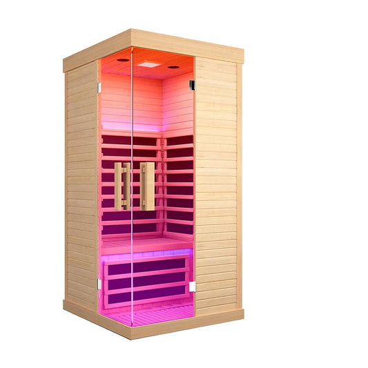 Outexer® HK1 1-Person Infrared Sauna – 1420W Low-EMF Indoor Dry Sauna Room with 7-Color Therapy, Oxygen Bar & Canadian Hemlock Build