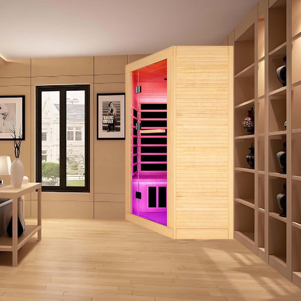 Outexer HK3 indoor 3 person Low EMF far infrared sauna in the corner