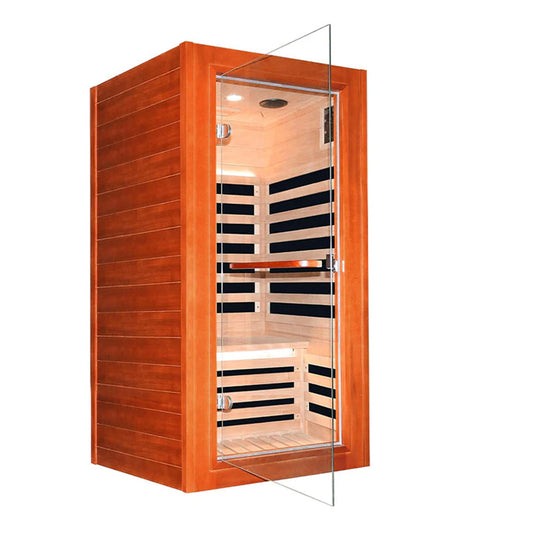 Outexer® HM1 1-Person Infrared Sauna for Home – Low EMF Indoor Dry Sauna Room with Control Panel, Bluetooth Speaker & Reading Light