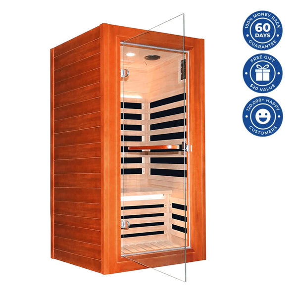 Outexer® HM1 1-Person Infrared Sauna for Home – Low EMF Indoor Dry Sauna Room with Control Panel, Bluetooth Speaker & Reading Light