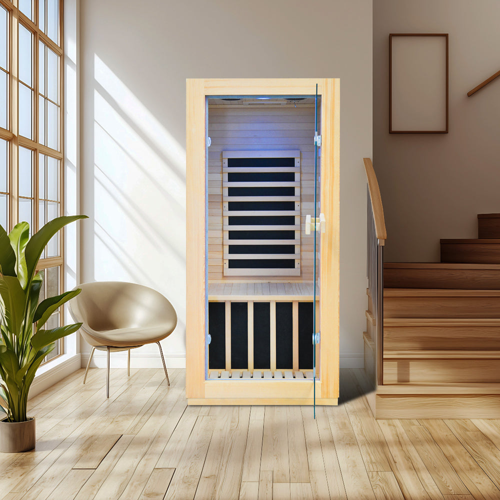 HY-MINI outexer infrared sauna next to the stairs