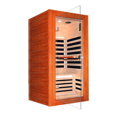 Outexer HM1 Infrared Sauna for Home Indoor Sauna Wooden Dry Sauna Room Low EMF 1080W for 1 Person with Control Panel, Bluetooth Speaker, Reading Lamp