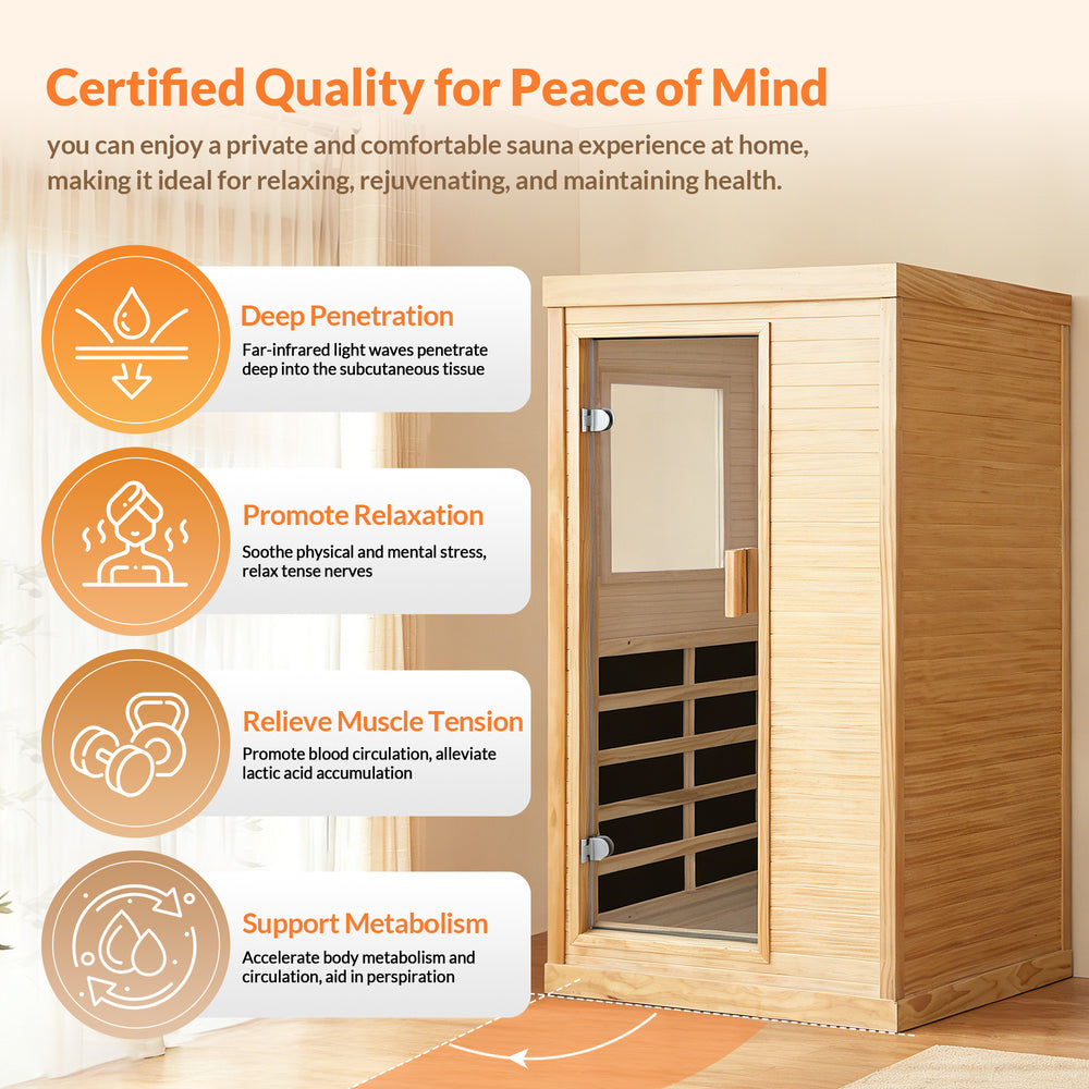 Outexer HF6 Indoor 1-Person Infrared Sauna | Compact Single Sauna