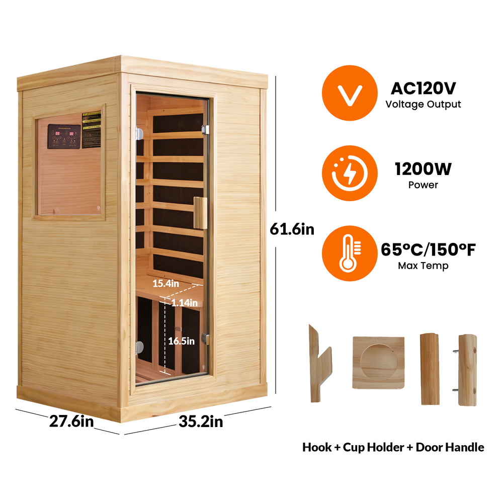 Outexer HF6 Indoor 1-Person Infrared Sauna | Compact Single Sauna