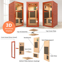 Wooden sauna with labeled parts on a white background