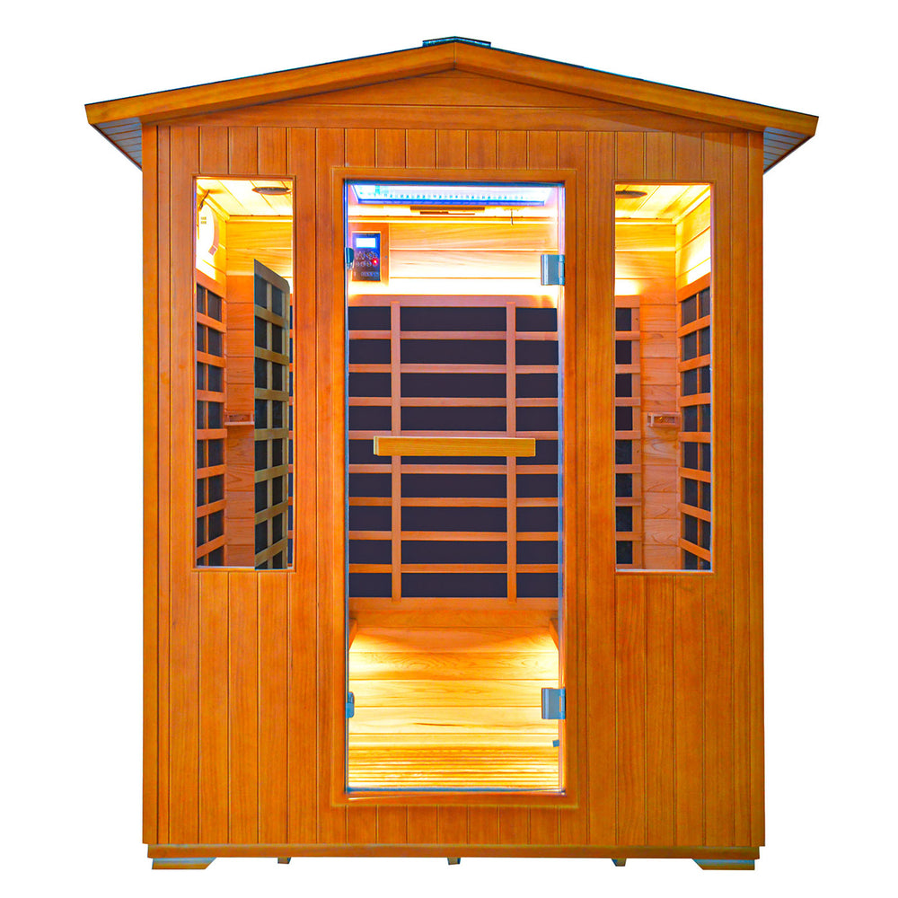 Outexer sauna HY7 with glass doors on a white background