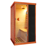 Wooden sauna with interior lighting on a white background - Outexer T-50C5