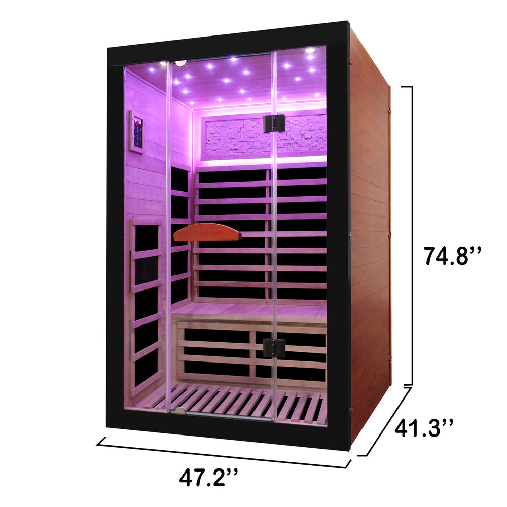Outexer Infrared sauna T52D3 with dimensions labeled on a white background