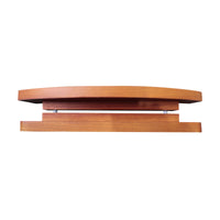 Wooden shelf with a curved design on a white background