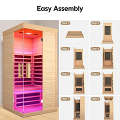 Outexer HK1 Sauna Room Indoor Far Infrared Saunas Home Canadian Hemlock 1420W Low-EMF Dry Saunas Single Person Spa with Oxygen Bar 7 Color Therapy 33.5 * 33.5 * 70.8 inch