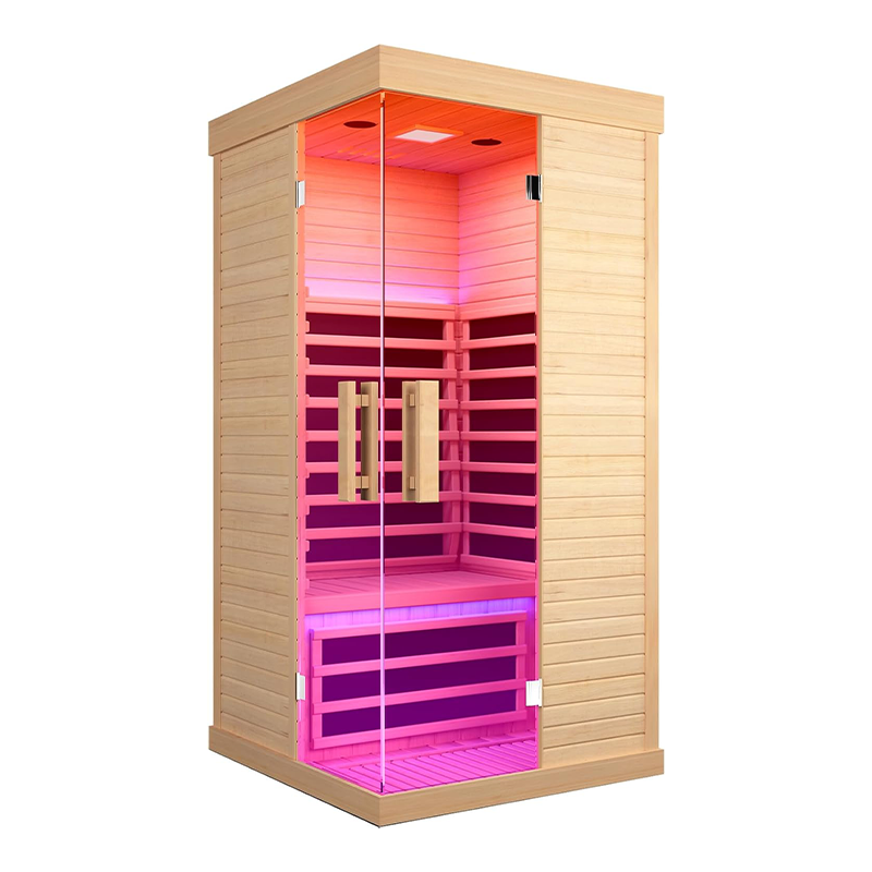 Outexer HK1 Sauna Room Indoor Far Infrared Saunas Home Canadian Hemlock 1420W Low-EMF Dry Saunas Single Person Spa with Oxygen Bar 7 Color Therapy 33.5 * 33.5 * 70.8 inch