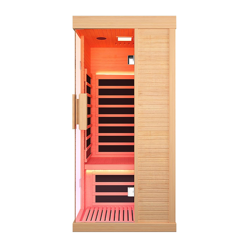 Outexer HK1 Sauna Room Indoor Far Infrared Saunas Home Canadian Hemlock 1420W Low-EMF Dry Saunas Single Person Spa with Oxygen Bar 7 Color Therapy 33.5 * 33.5 * 70.8 inch