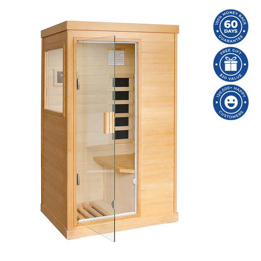 🔥Outexer T-50C Far Infrared Sauna for Home – Indoor Hemlock Wood Personal Spa Room, 800W Infrared Heating, Tempered Glass, Control Panel – Outexer Infrared Sauna Company